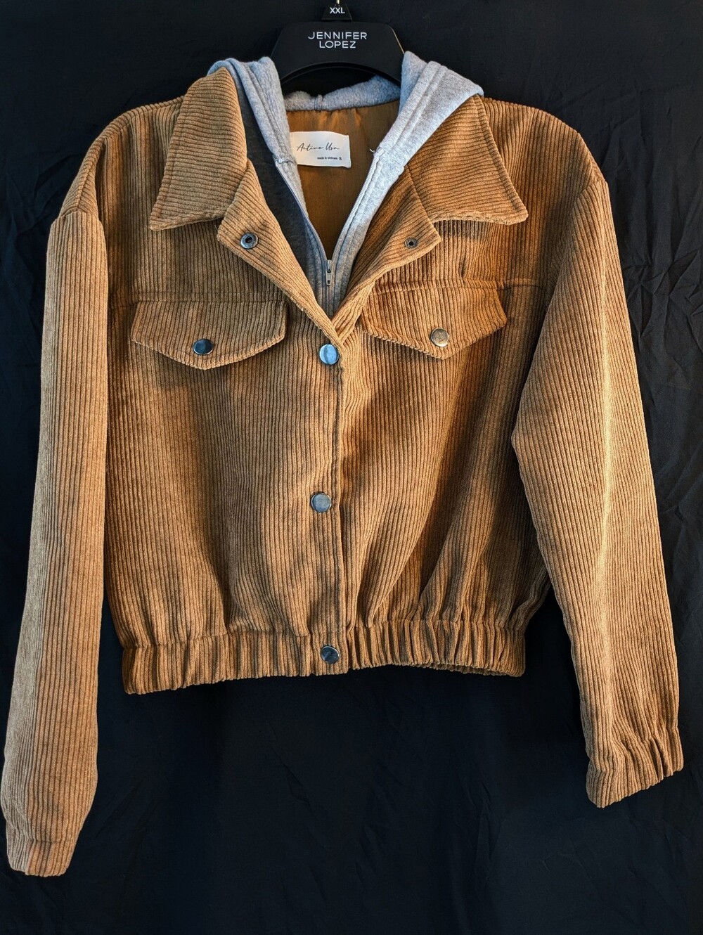 Women's Camel Brown Corduroy Hooded Jacket Size S
